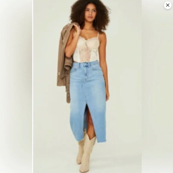 Altar’d State Jocelyn Front Slit Classic Midi Denim Skirt Womens S Light Wash - Picture 8 of 8